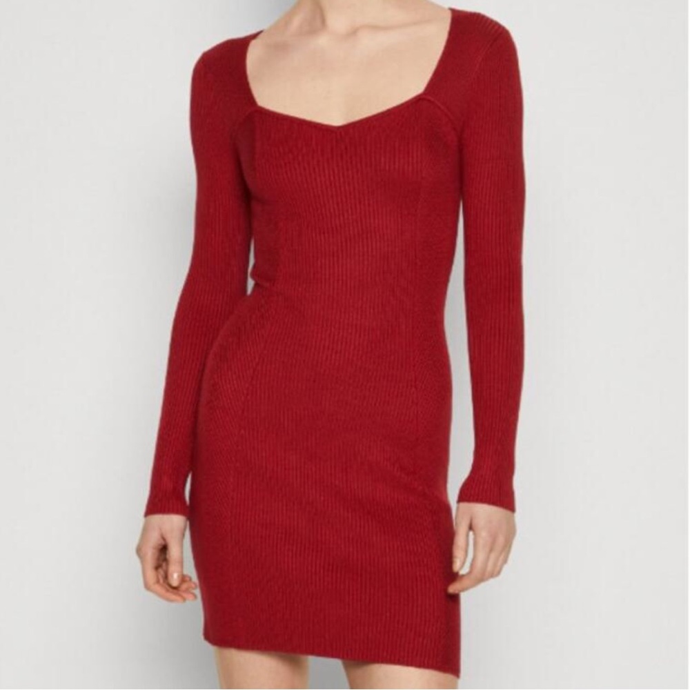 Abercrombie & Fitch Women LP Red Ribbed Long Sleeve Sweetheart Mini Dress NWOT